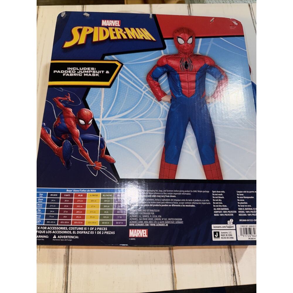 NEW Marvel SPIDER-MAN Padded Jumpsuit Costume & Fabric Mask size M (8) NWT NIB - Picture 3 of 3